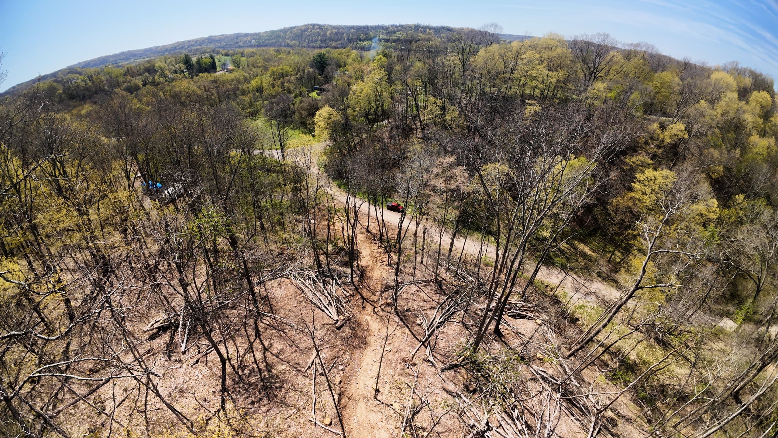 Aerial drone photograph over Bigley Road farmland in southeast Ohio captured by FAA-certified Horizon Heights Productions pilots.