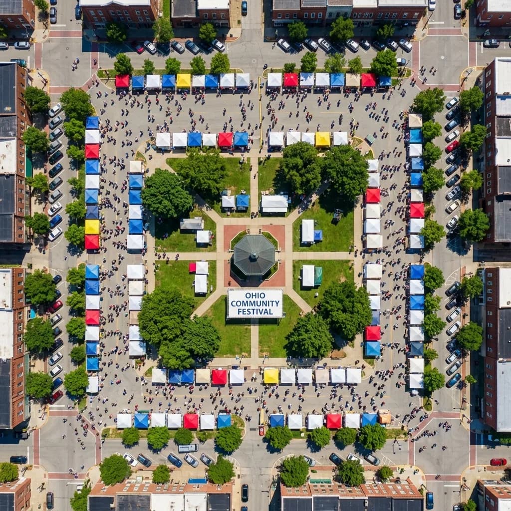 Aerial event coverage capturing a Mid-Ohio Valley community gathering.
